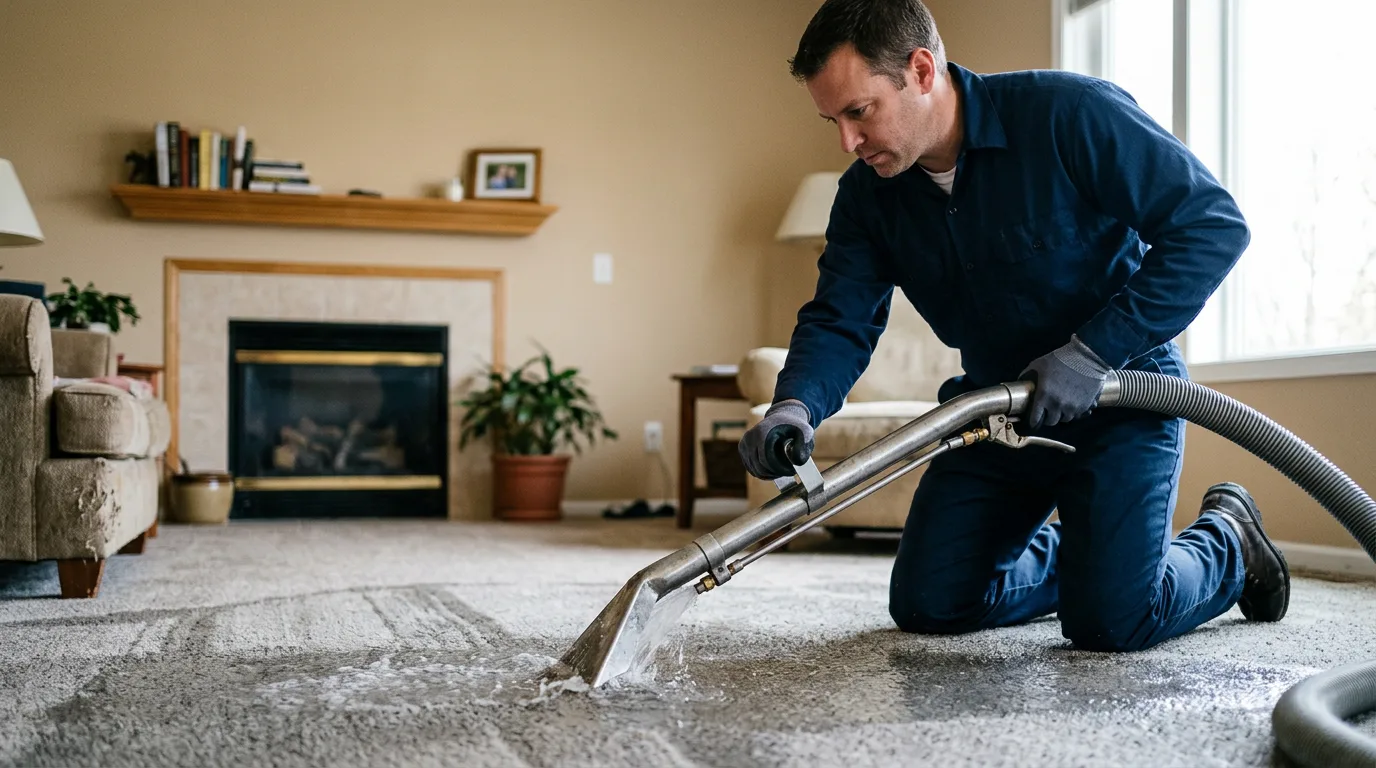 Water damage restoration technician working near Scottsville, NY